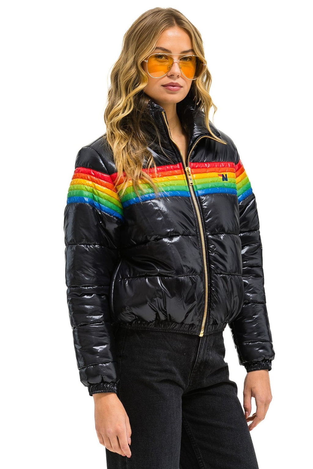 Retro 6 STRIPE LUXE APRES PUFFER JACKET - GLOSSY BLACK