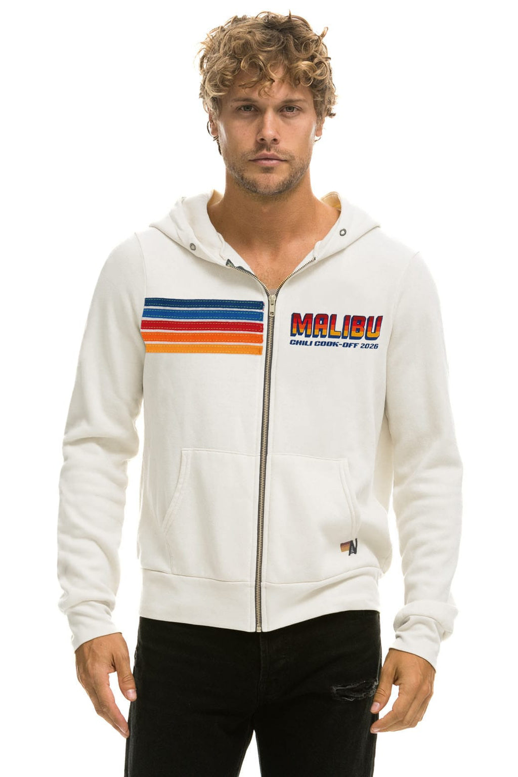 Retro MALIBU CHILI COOK-OFF 2026 ZIP HOODIE - VINTAGE WHITE
