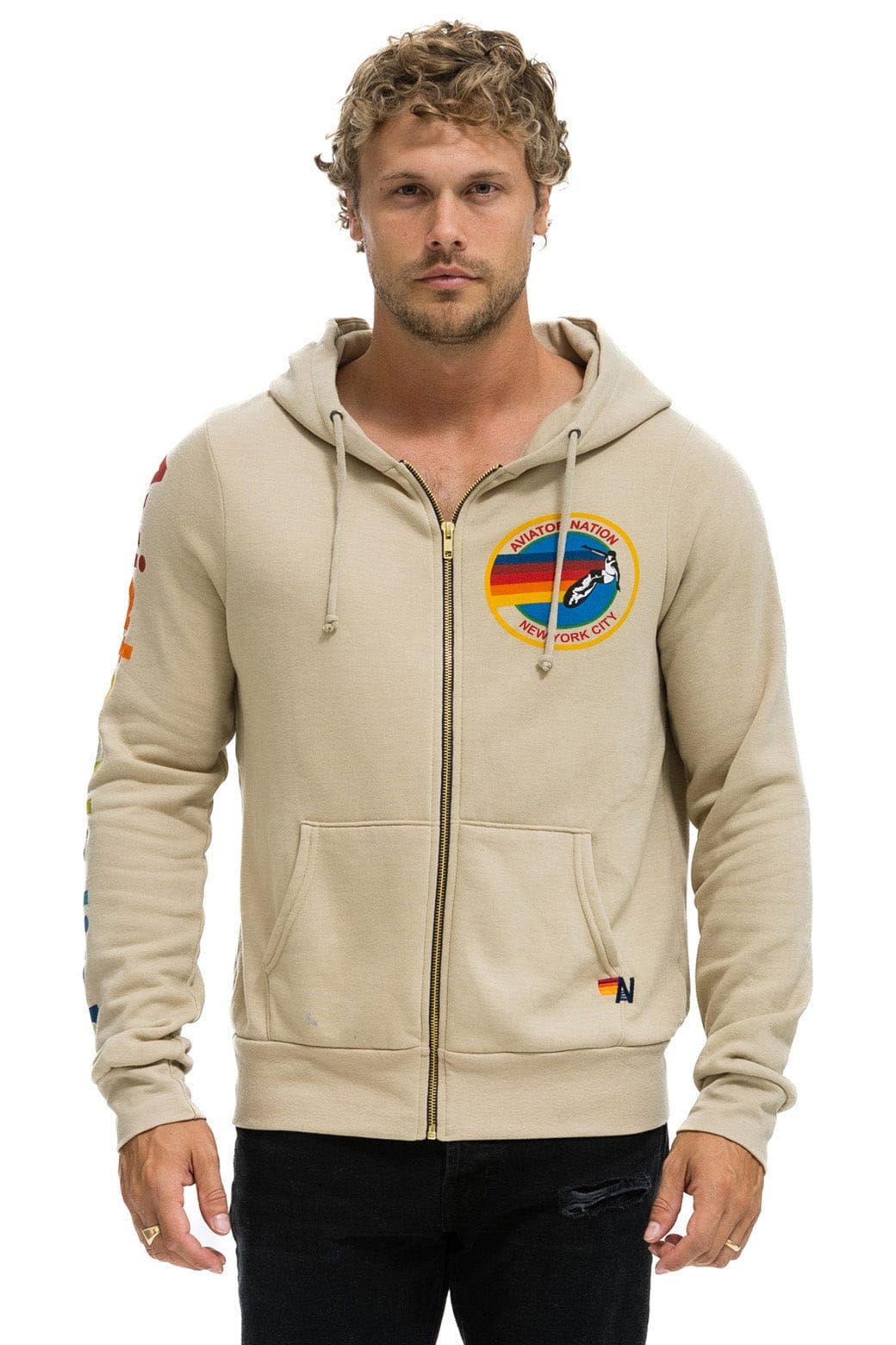 Retro AVIATOR NATION NEW YORK CITY HOODIE - SAND