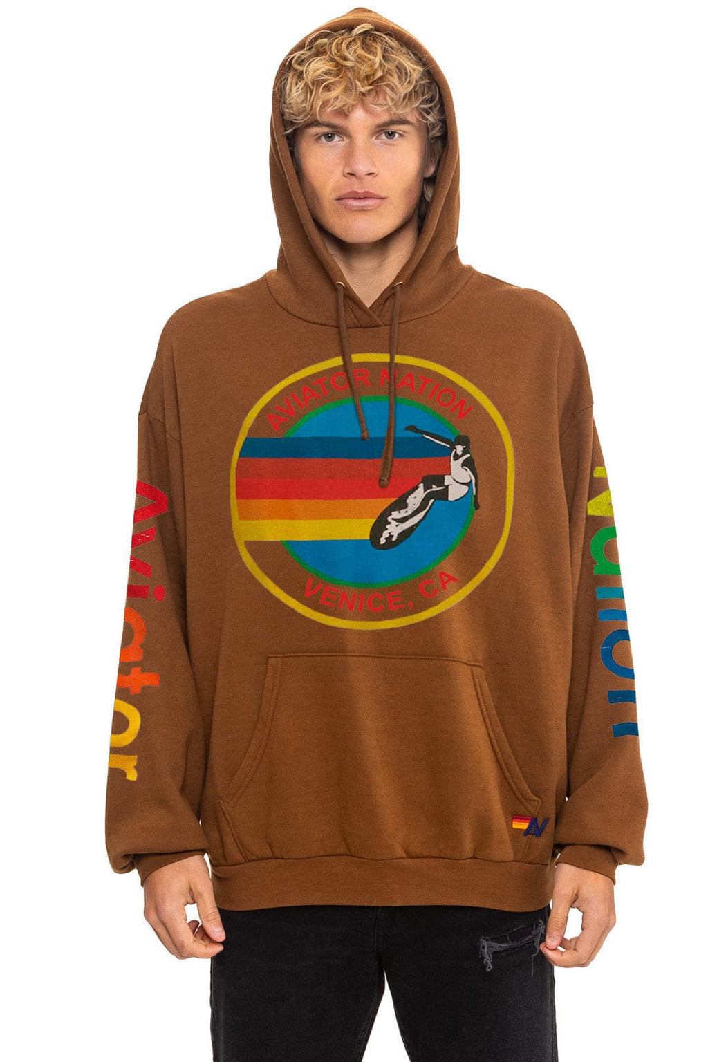 Retro AVIATOR NATION RELAXED PULLOVER HOODIE - CINNAMON
