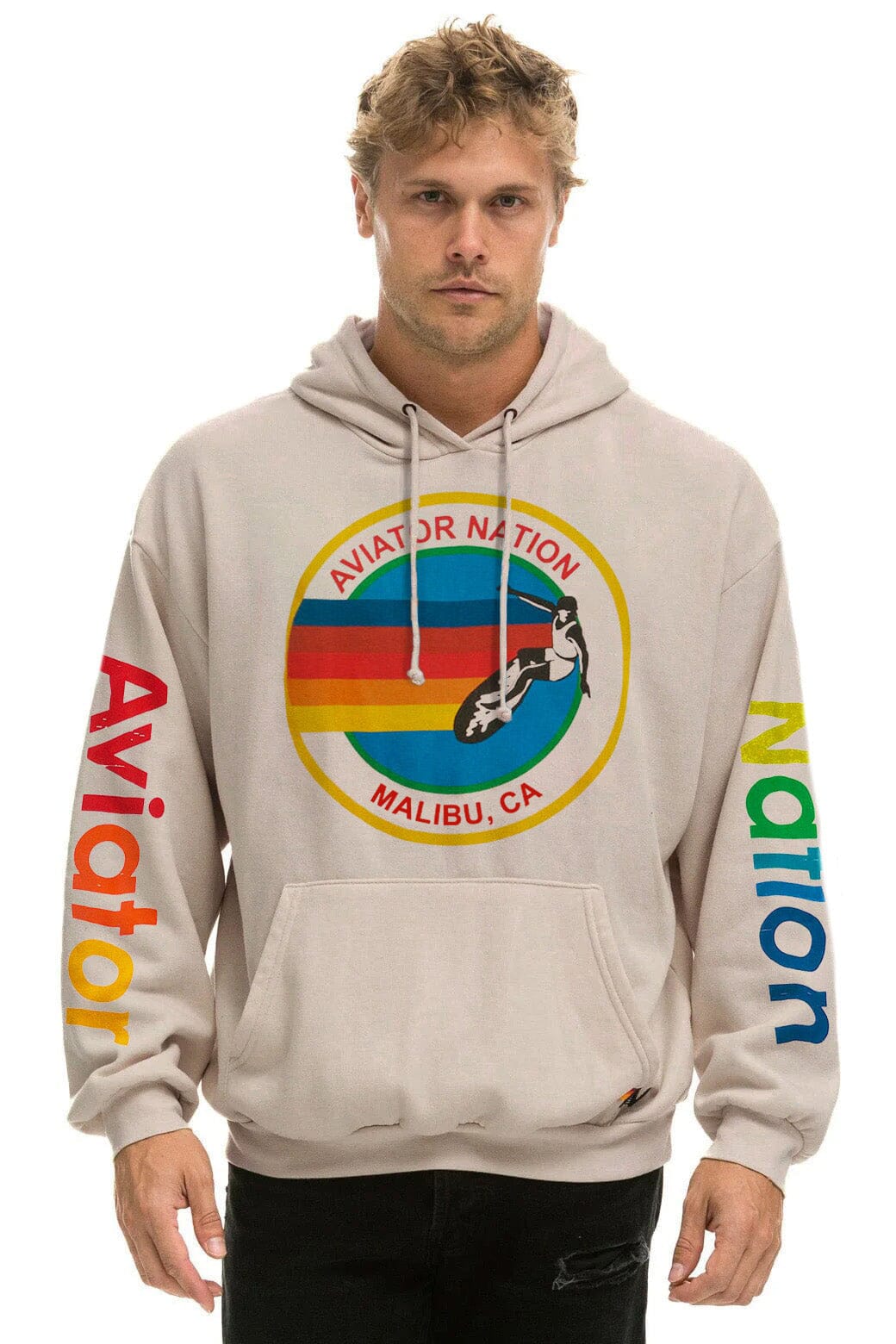 Retro AVIATOR NATION MALIBU RELAXED PULLOVER HOODIE - SAND
