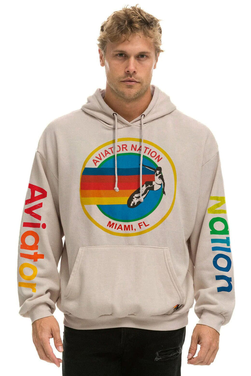 Retro AVIATOR NATION MIAMI RELAXED PULLOVER HOODIE - SAND