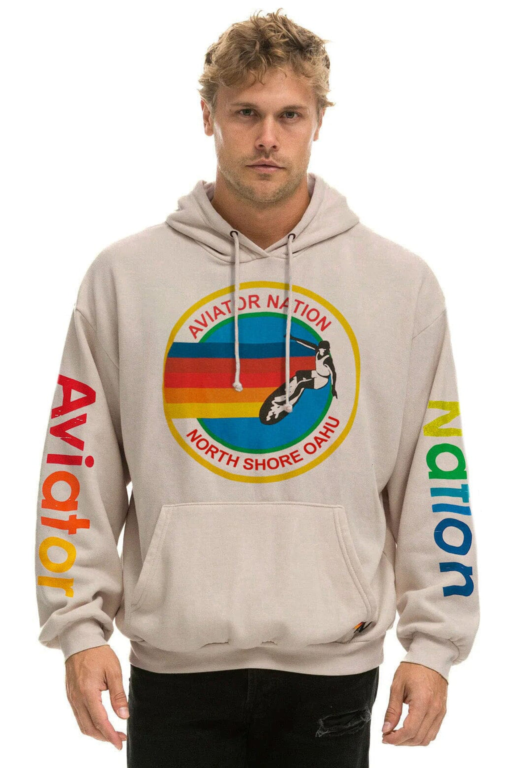 Retro AVIATOR NATION NORTH SHORE RELAXED PULLOVER HOODIE - SAND