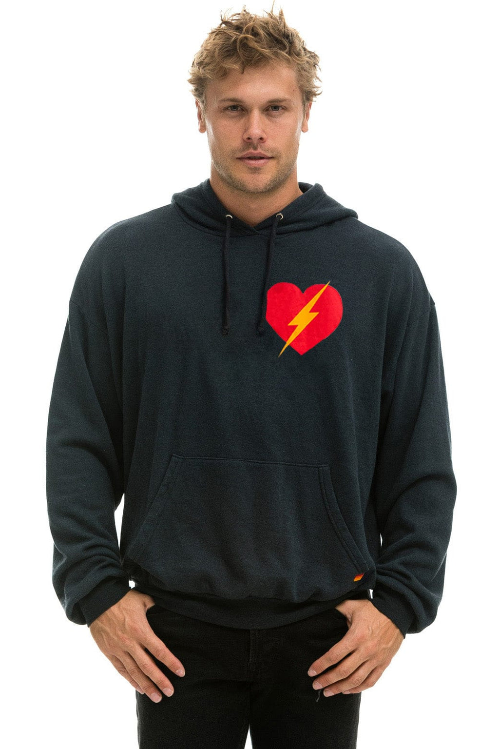 Retro BOLT HEART PULLOVER RELAXED HOODIE - CHARCOAL