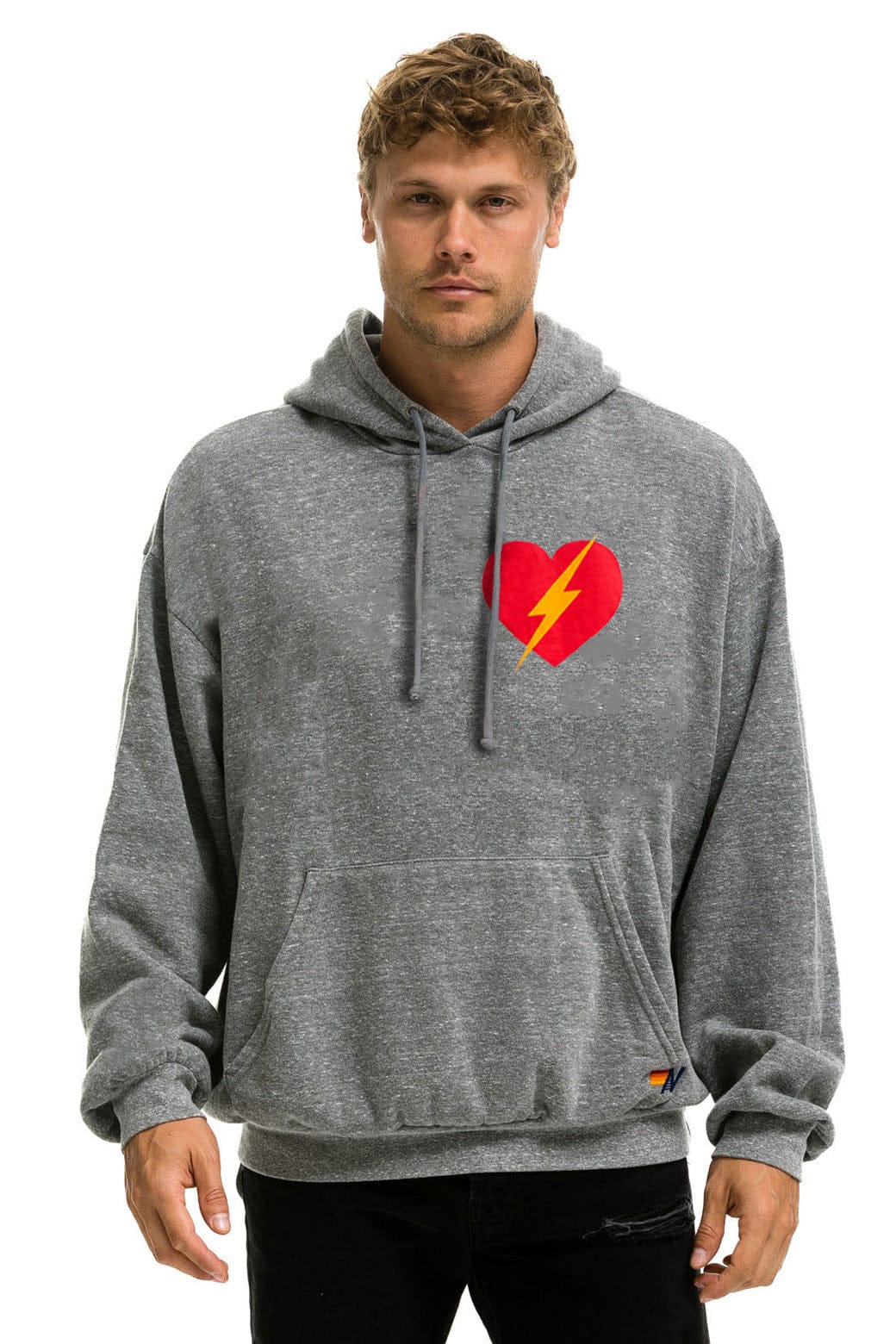 Retro BOLT HEART PULLOVER RELAXED HOODIE - HEATHER