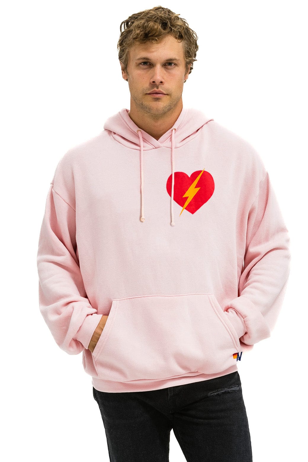 Retro BOLT HEART PULLOVER RELAXED HOODIE - LIGHT PINK