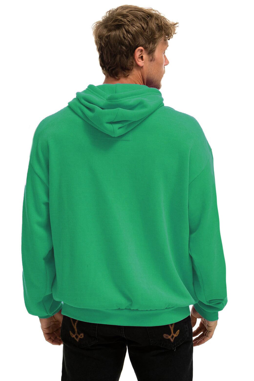 Retro BOLT STITCH RELAXED PULLOVER HOODIE - KELLY GREEN WHITE