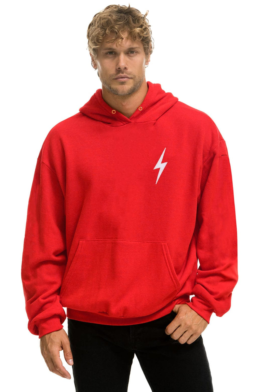 Retro BOLT STITCH RELAXED PULLOVER HOODIE - RED WHITE