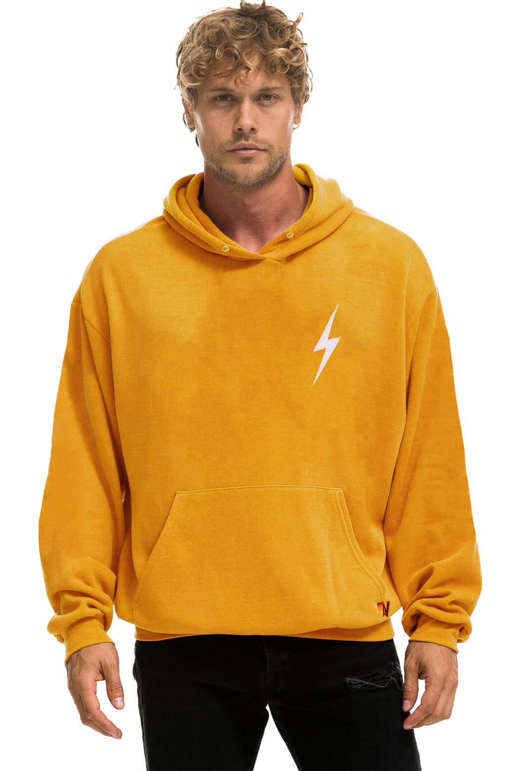 Retro BOLT STITCH RELAXED PULLOVER HOODIE - VINTAGE GOLD WHITE
