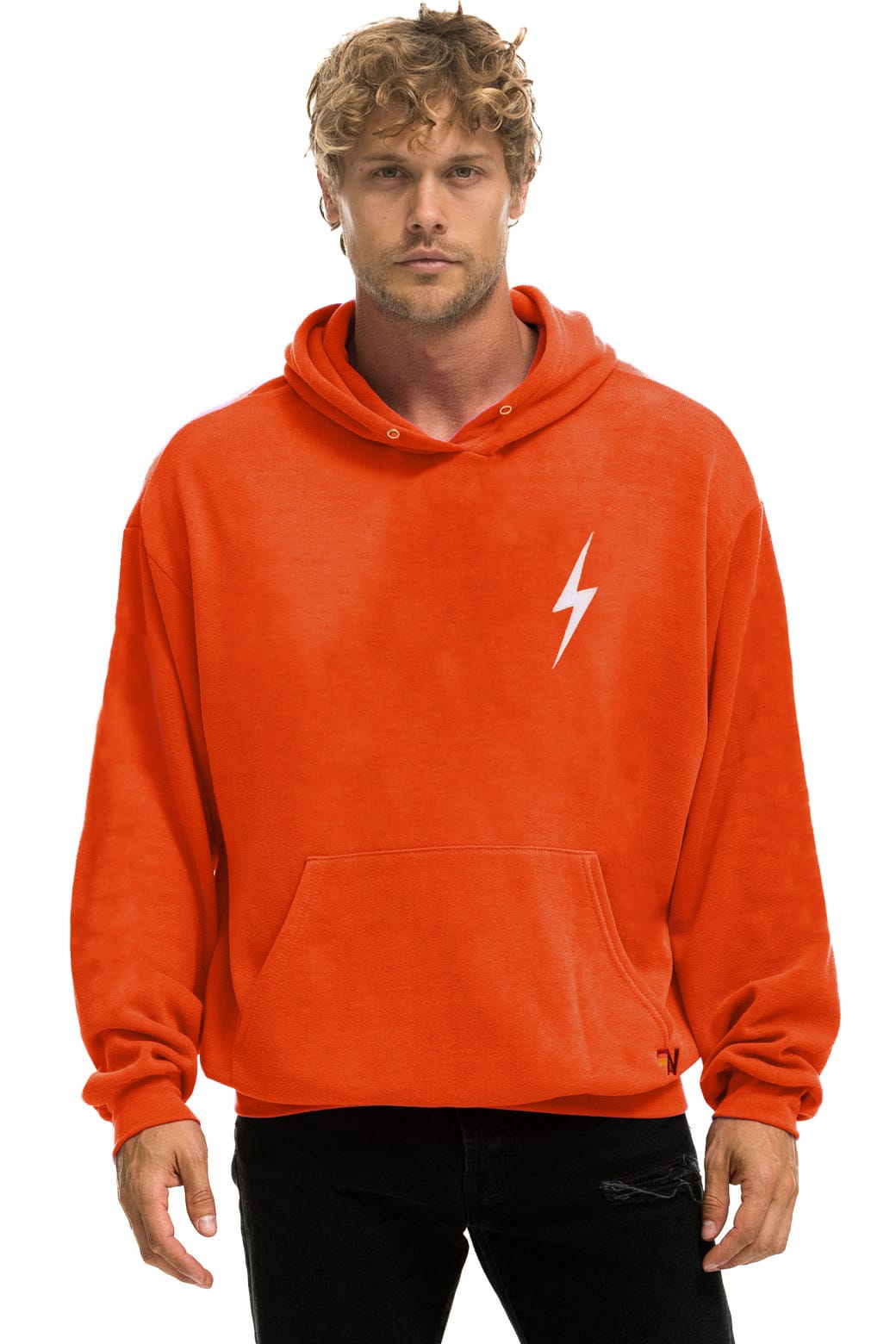 Retro BOLT STITCH RELAXED PULLOVER HOODIE - VINTAGE ORANGE WHITE