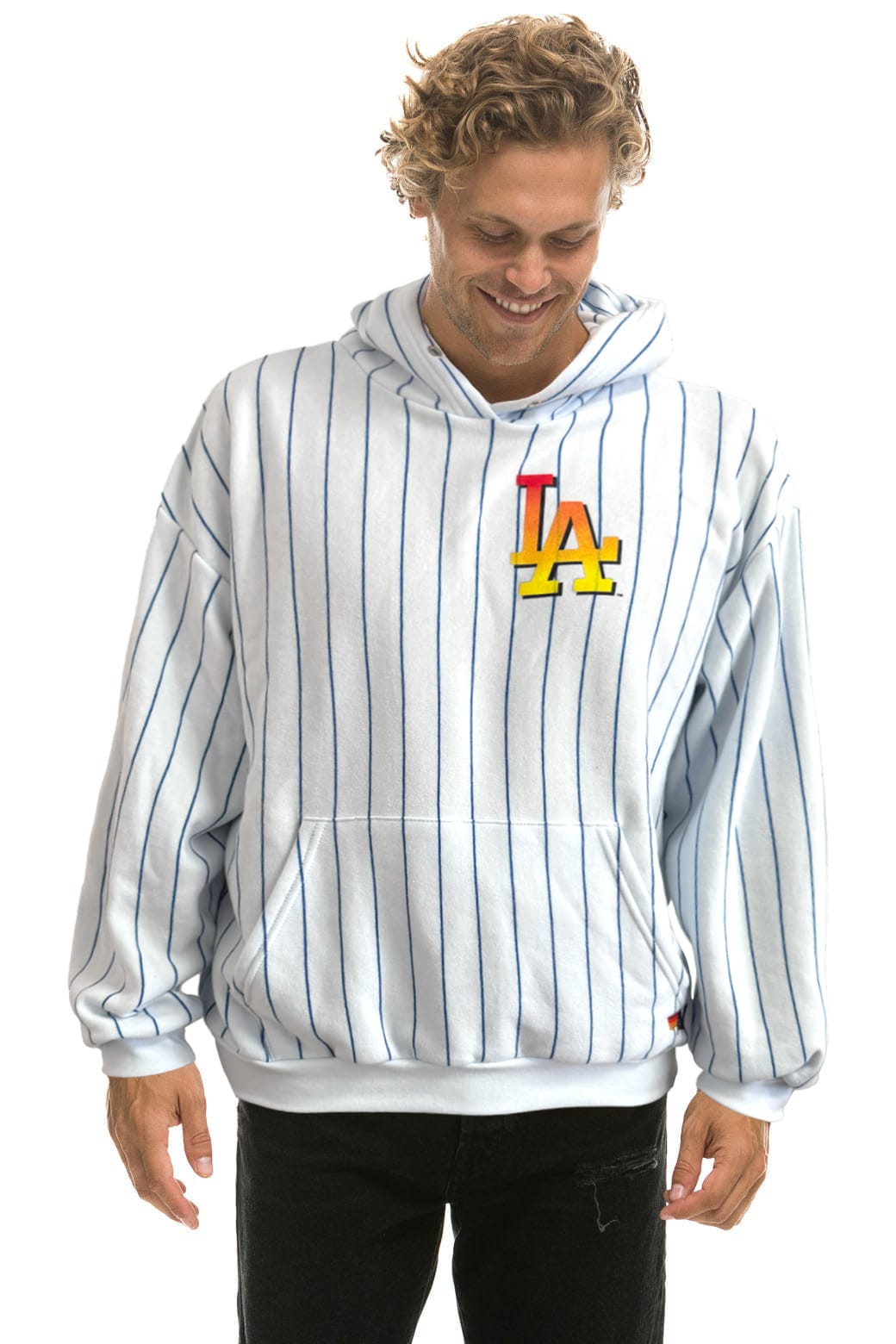 Retro LOS ANGELES DODGERS PINSTRIPE 2026 RELAXED PULLOVER HOODIE - WHITE BLUE