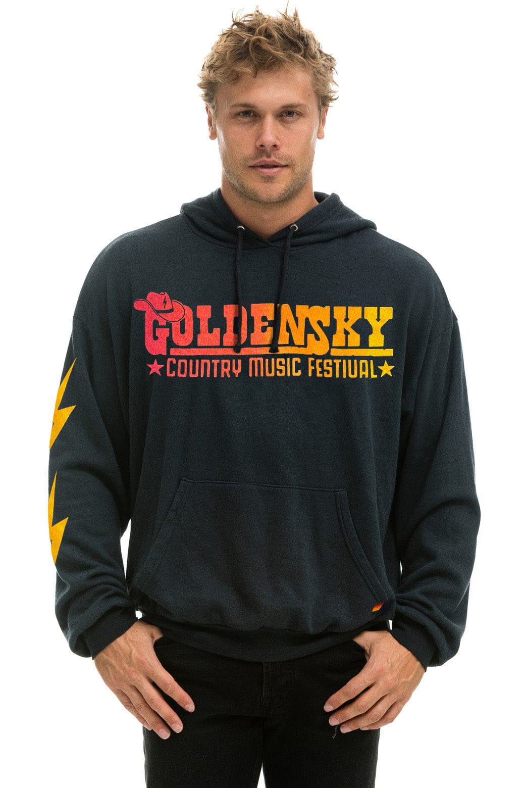 Retro GOLDENSKY FESTIVAL 2024 PULLOVER HOODIE RELAXED - CHARCOAL