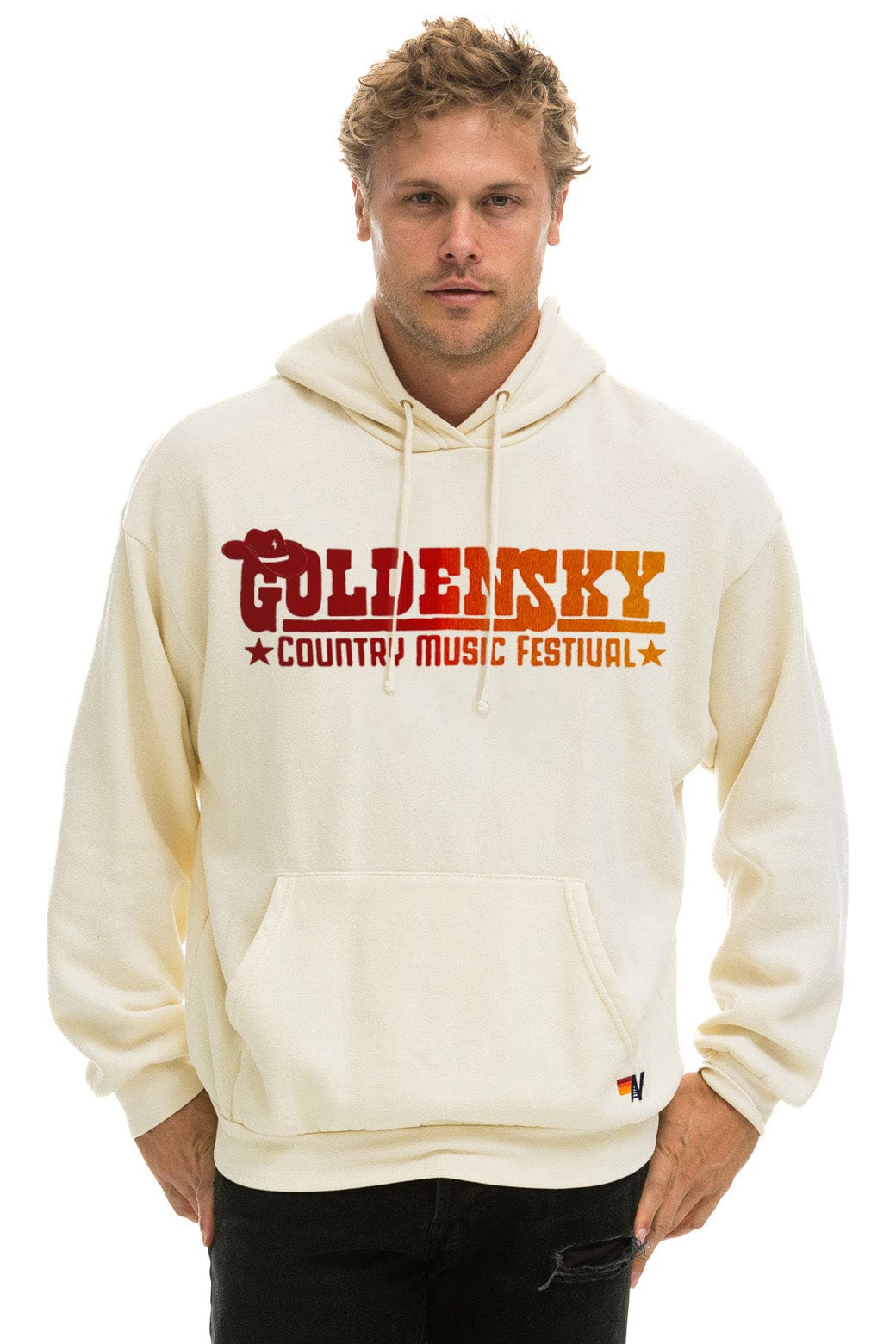 Retro GOLDENSKY FESTIVAL 2024 PULLOVER HOODIE RELAXED - VINTAGE WHITE