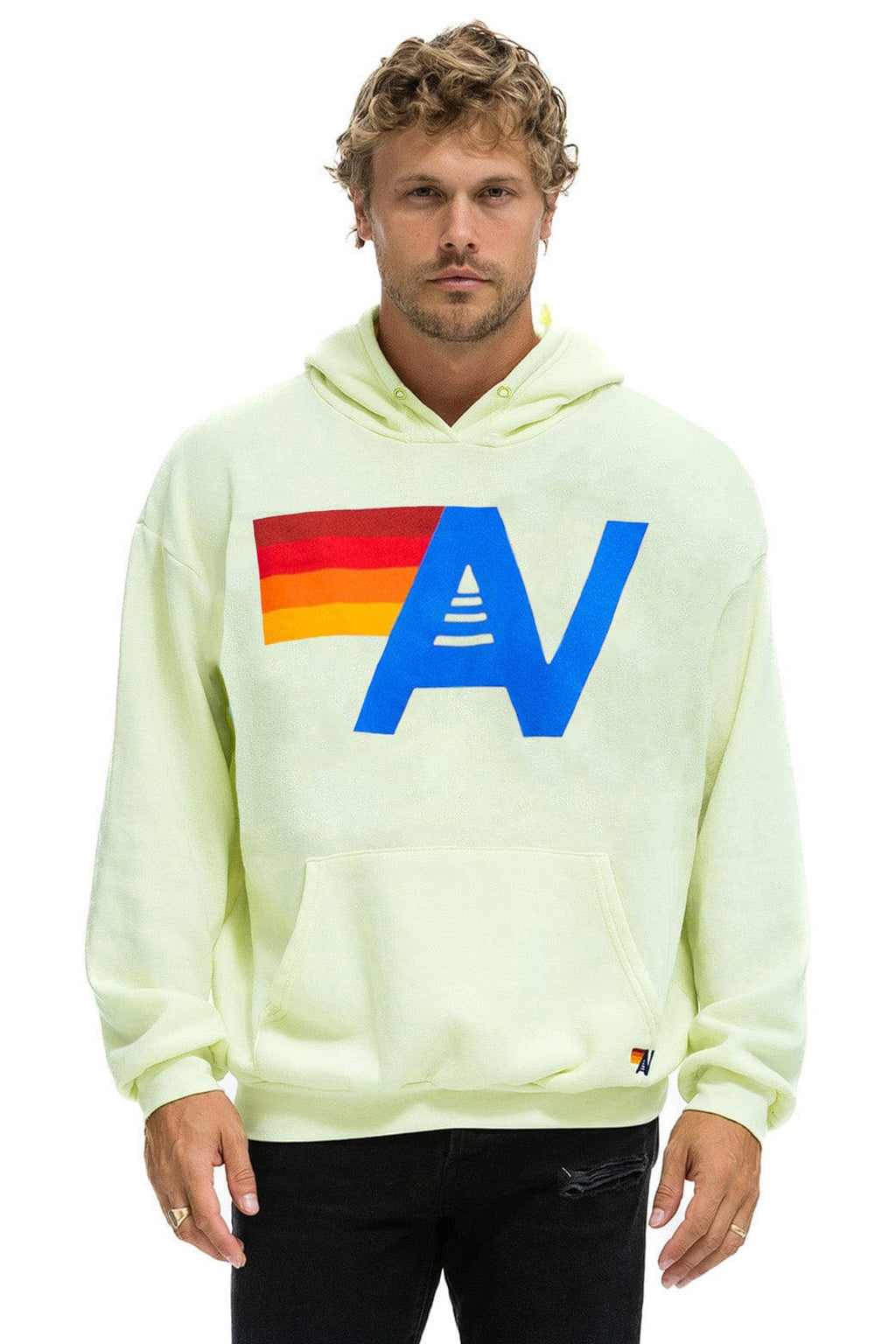 Retro LOGO PULLOVER RELAXED HOODIE - LIME CREAM