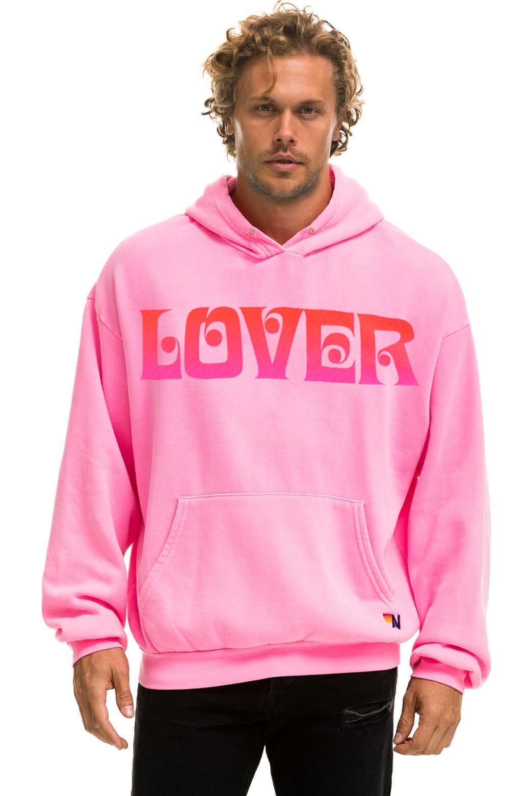 Retro LOVER RELAXED PULLOVER HOODIE - NEON PINK