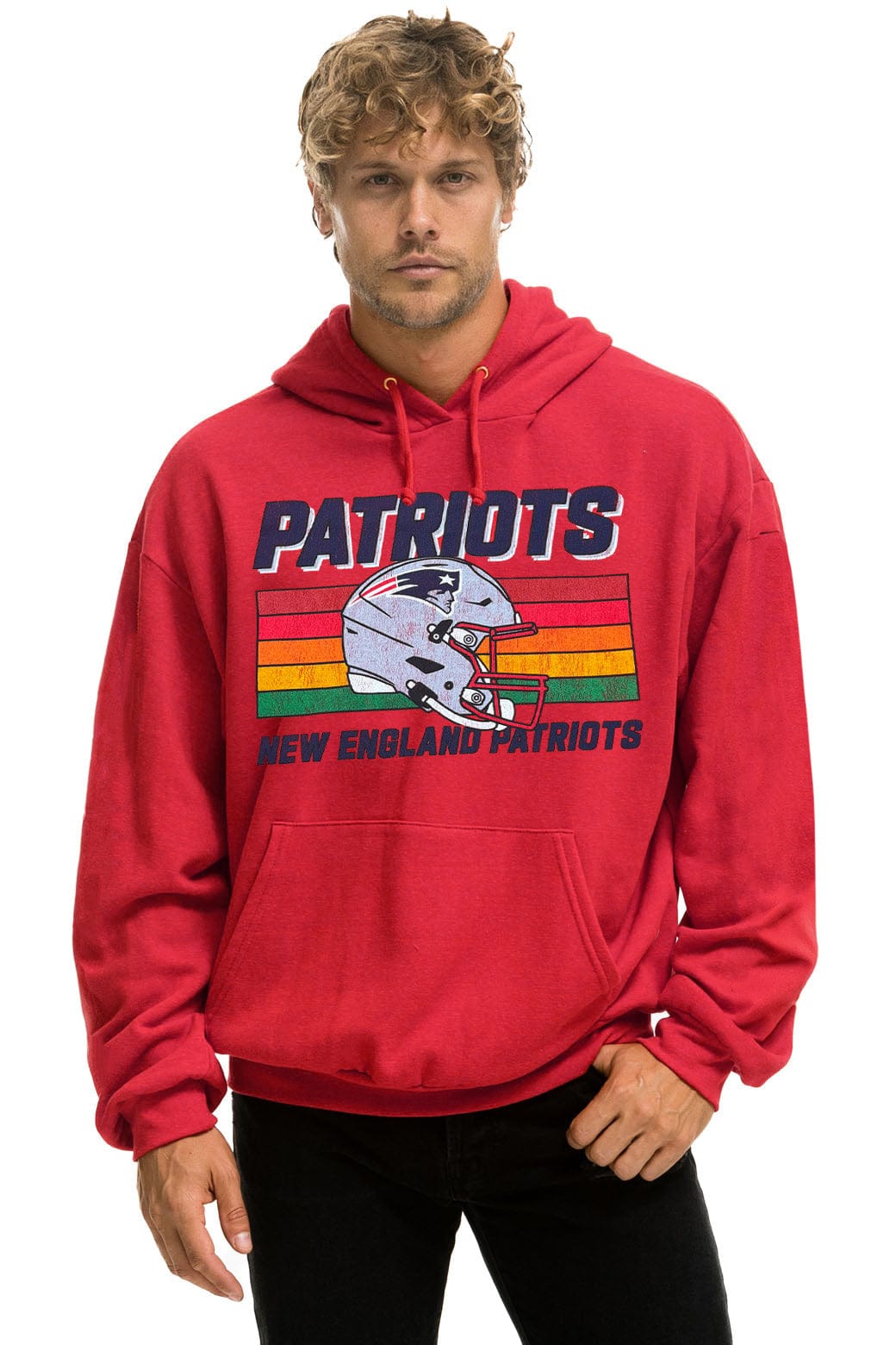 Retro NEW ENGLAND PATRIOTS HELMET RELAXED PULLOVER HOODIE - FLASH RED