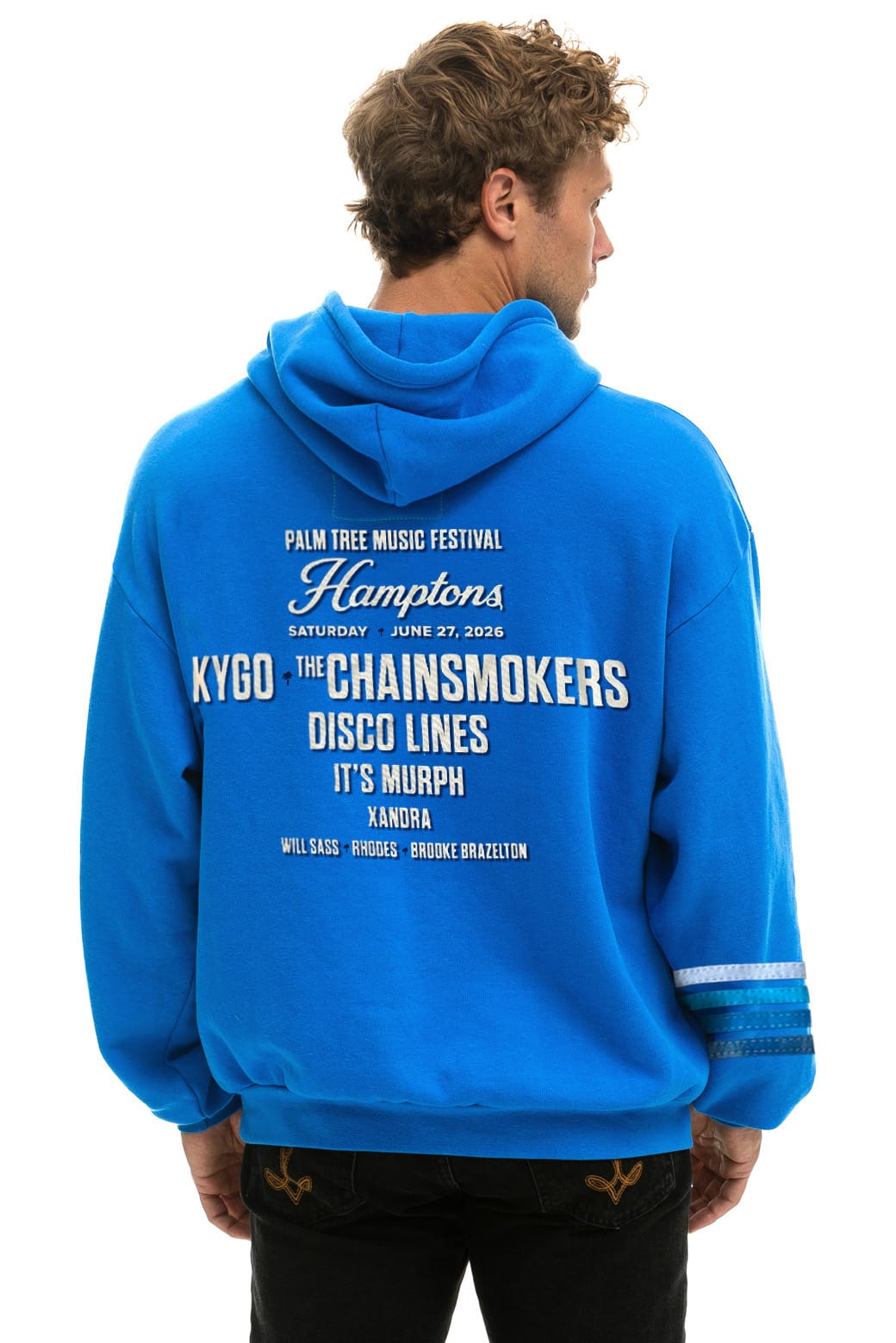 Retro PALM TREE FEST HAMPTONS 2026 PULLOVER HOODIE RELAXED - COBALT
