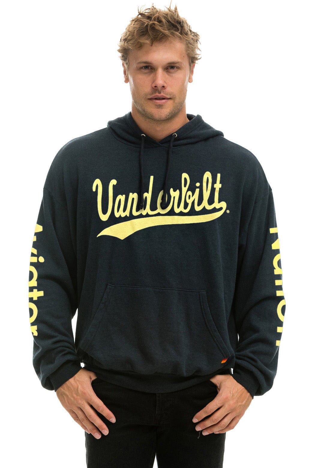 Retro VANDERBILT LOGO PULLOVER HOODIE RELAXED - BLACK