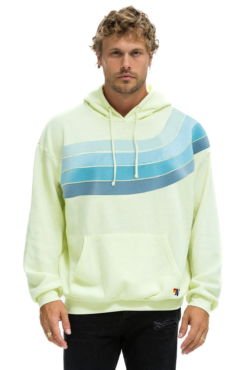 Retro WAVE STRIPE 4 PULLOVER HOODIE RELAXED - LIME CREAM SEAFOAM