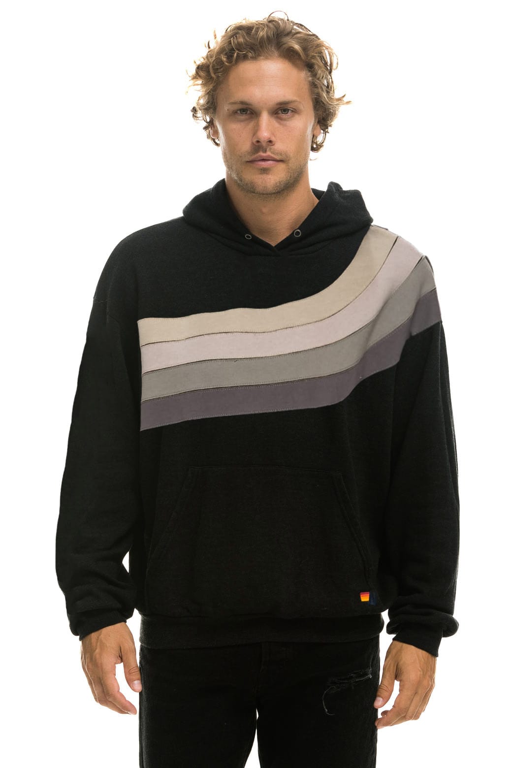 Retro WAVE STRIPE 4 PULLOVER HOODIE RELAXED - BLACK CHARCOAL