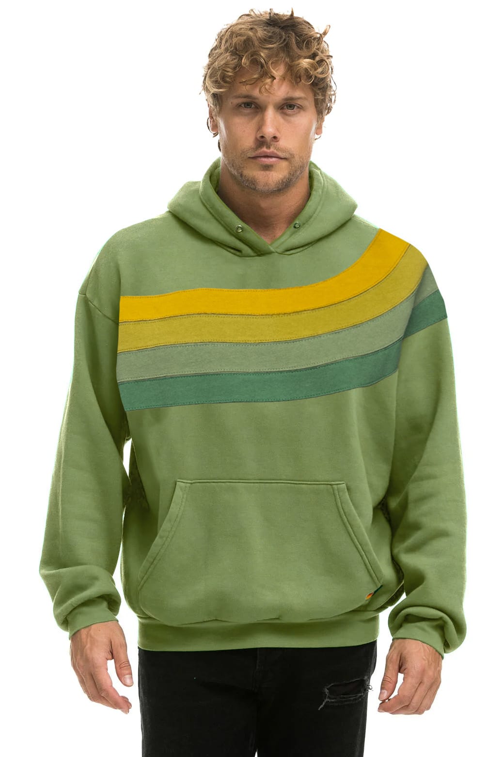Retro WAVE STRIPE 4 PULLOVER HOODIE RELAXED - JUNGLE GREEN GREEN