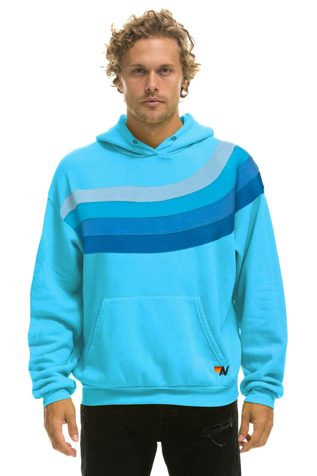 Retro WAVE STRIPE 4 PULLOVER HOODIE RELAXED - NEON BLUE NEON BLUE
