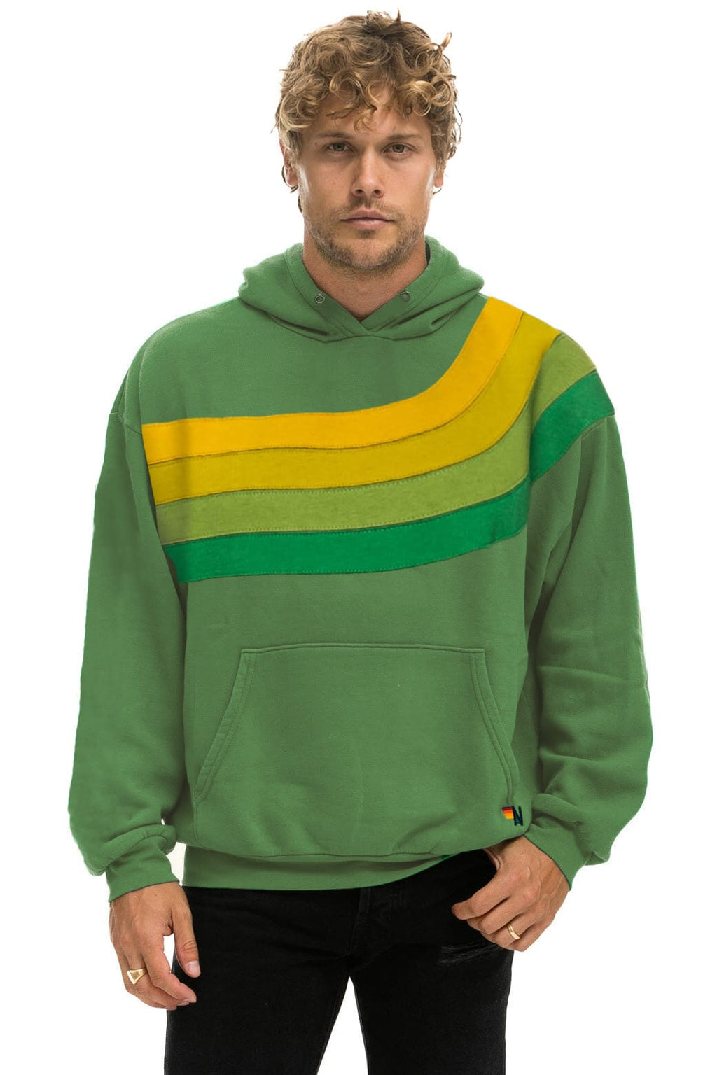 Retro WAVE STRIPE 4 PULLOVER HOODIE RELAXED - PALM GREEN