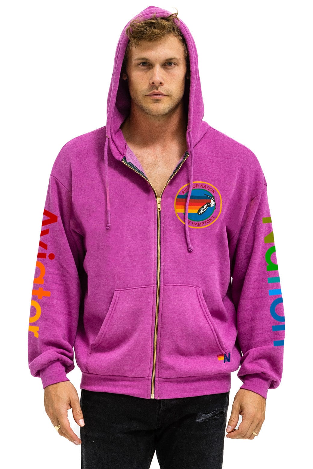 Retro AVIATOR NATION HAMPTONS RELAXED ZIP HOODIE - MAGENTA