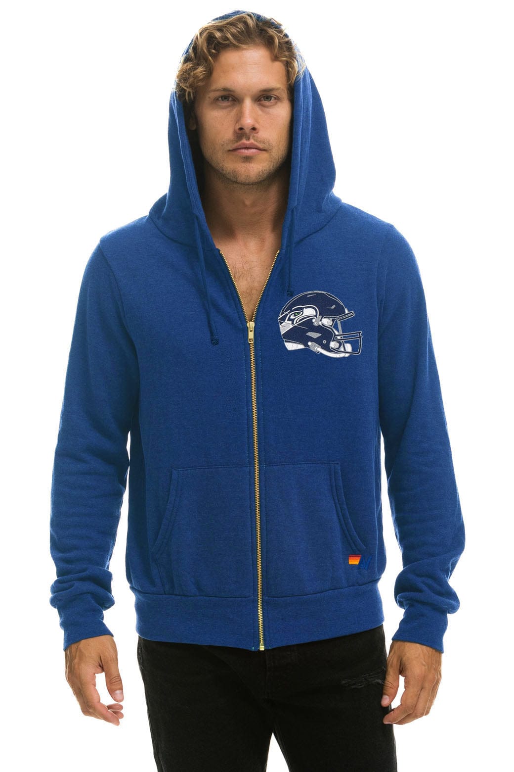 Retro SEATTLE SEAHAWKS HELMET ZIP HOODIE - ROYAL