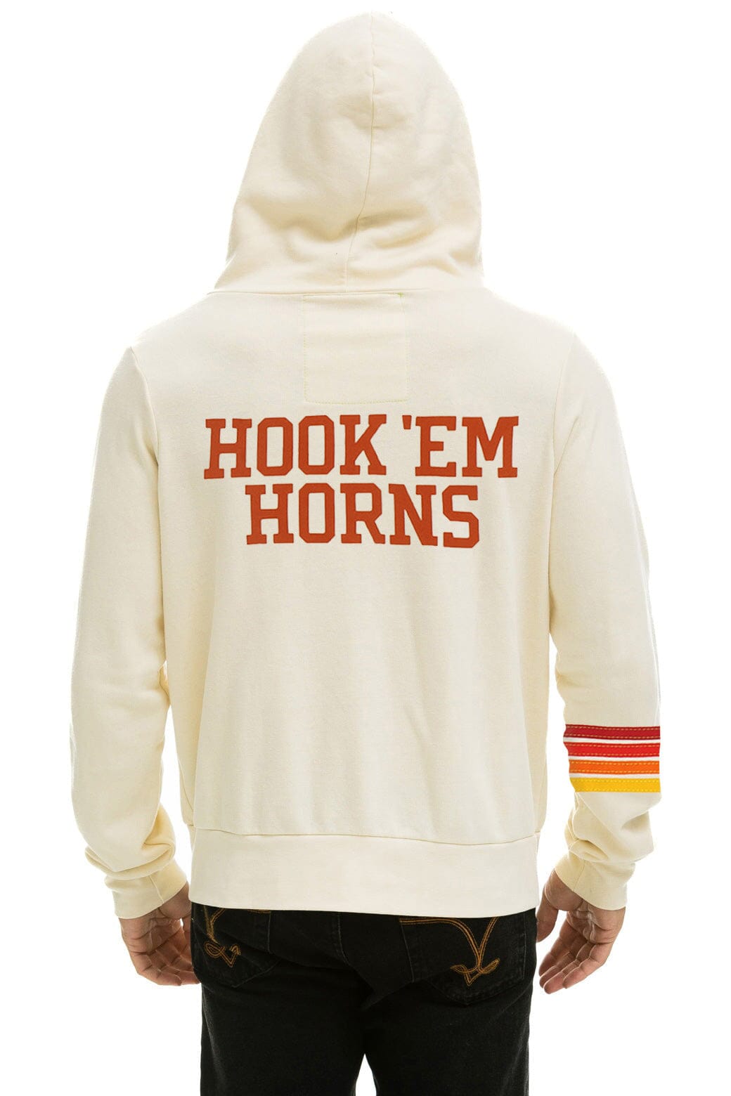 Retro UNIVERSITY OF TEXAS CIRCLE HOOK EM ZIP HOODIE - VINTAGE WHITE