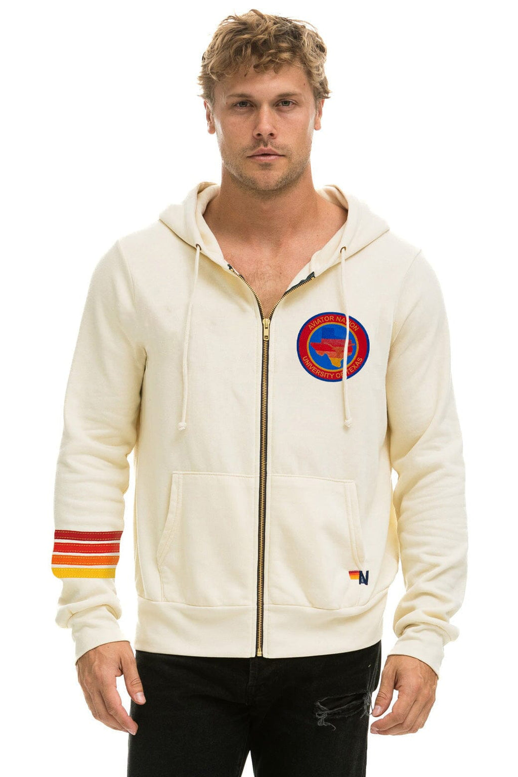 Retro UNIVERSITY OF TEXAS CIRCLE HOOK EM ZIP HOODIE - VINTAGE WHITE