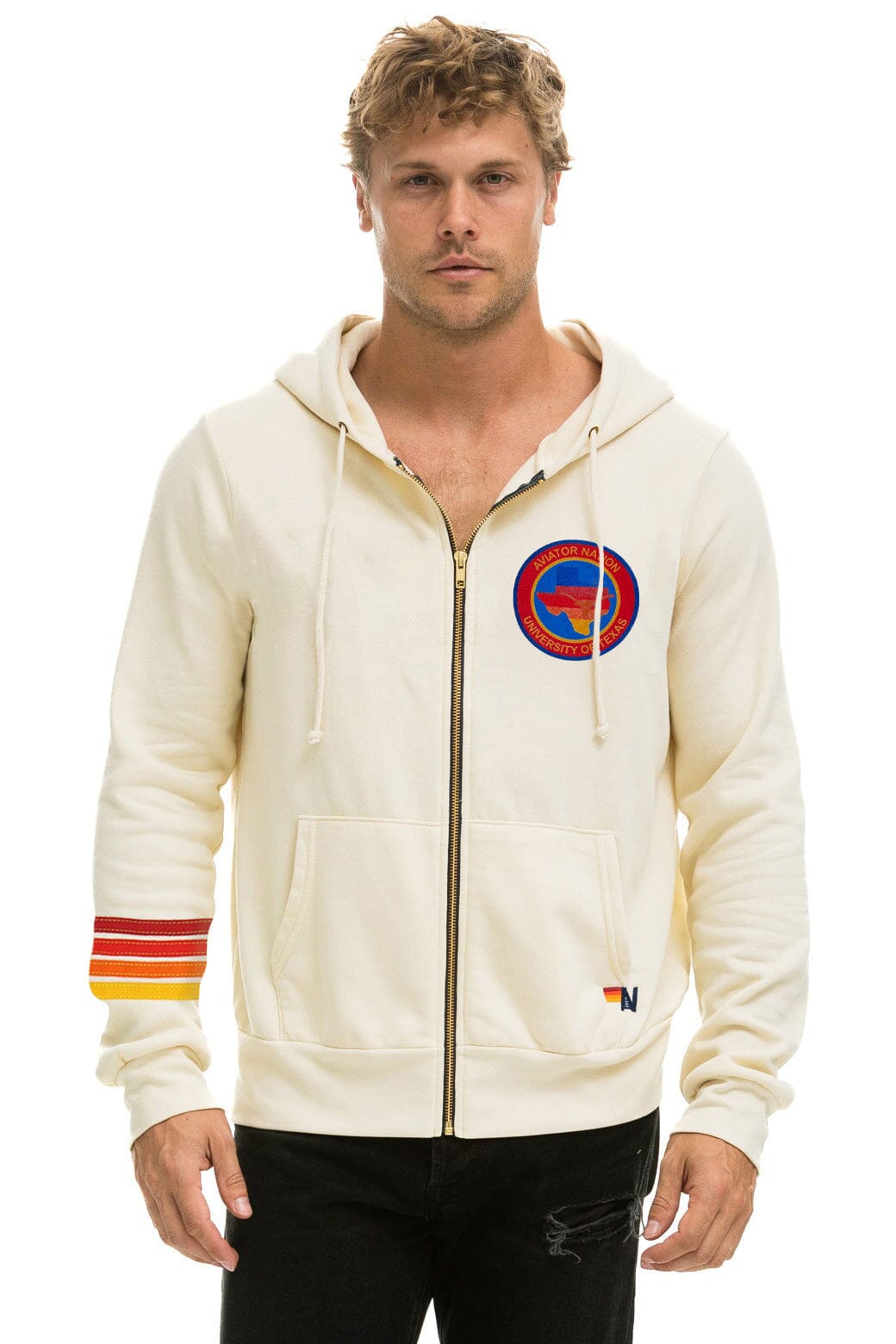 Retro UNIVERSITY OF TEXAS CIRCLE HOOK EM ZIP HOODIE - VINTAGE WHITE
