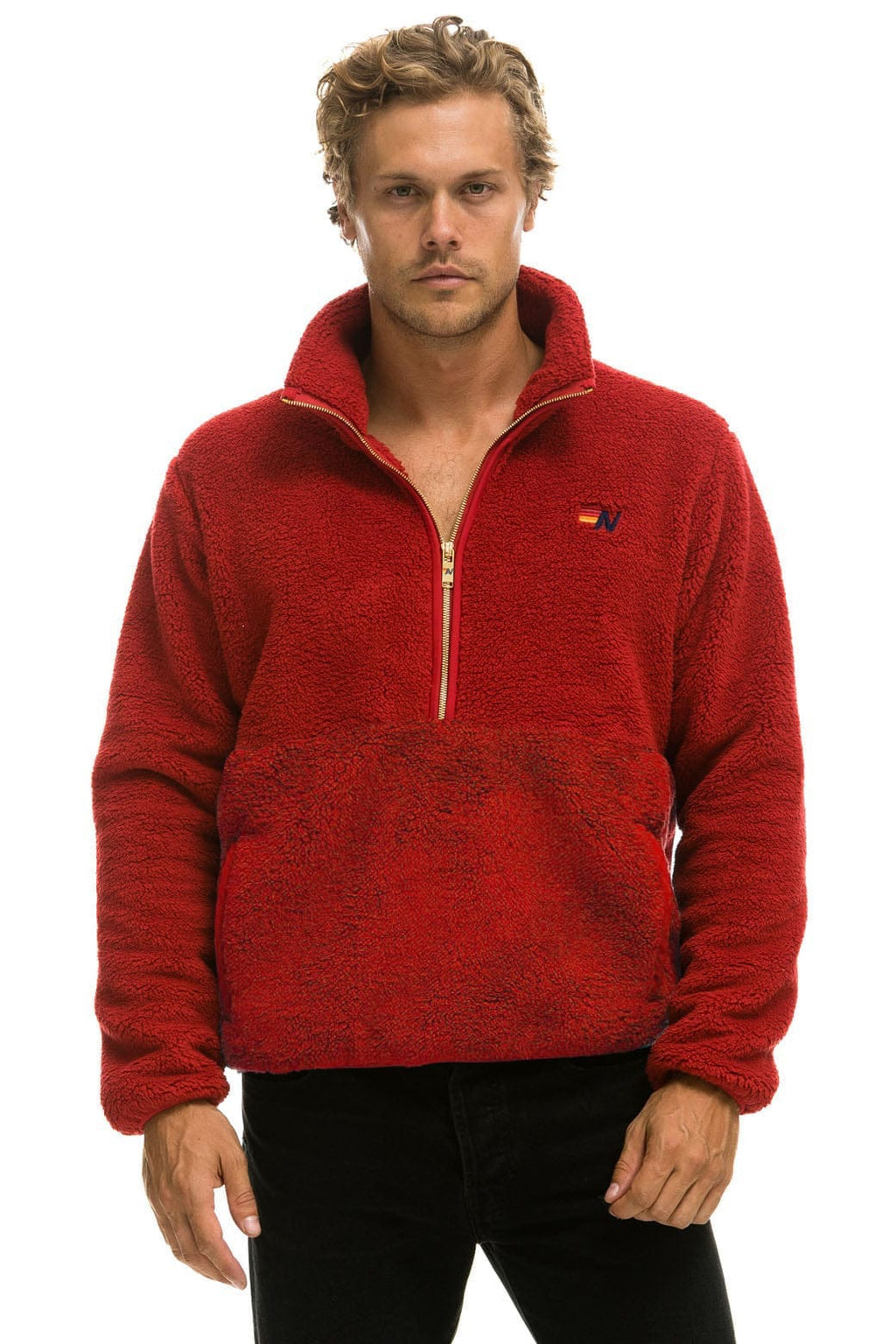 Retro TEDDY UNISEX HALF ZIP JACKET - CHERRY