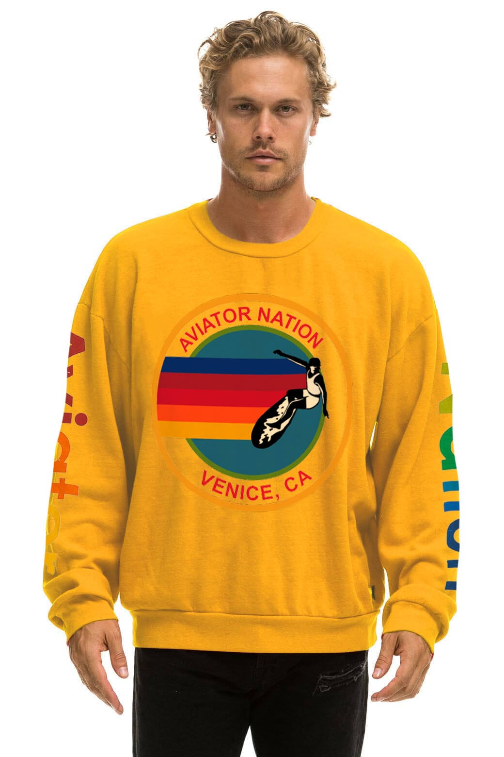 Retro AVIATOR NATION RELAXED VENICE CREW SWEATSHIRT - GOLD