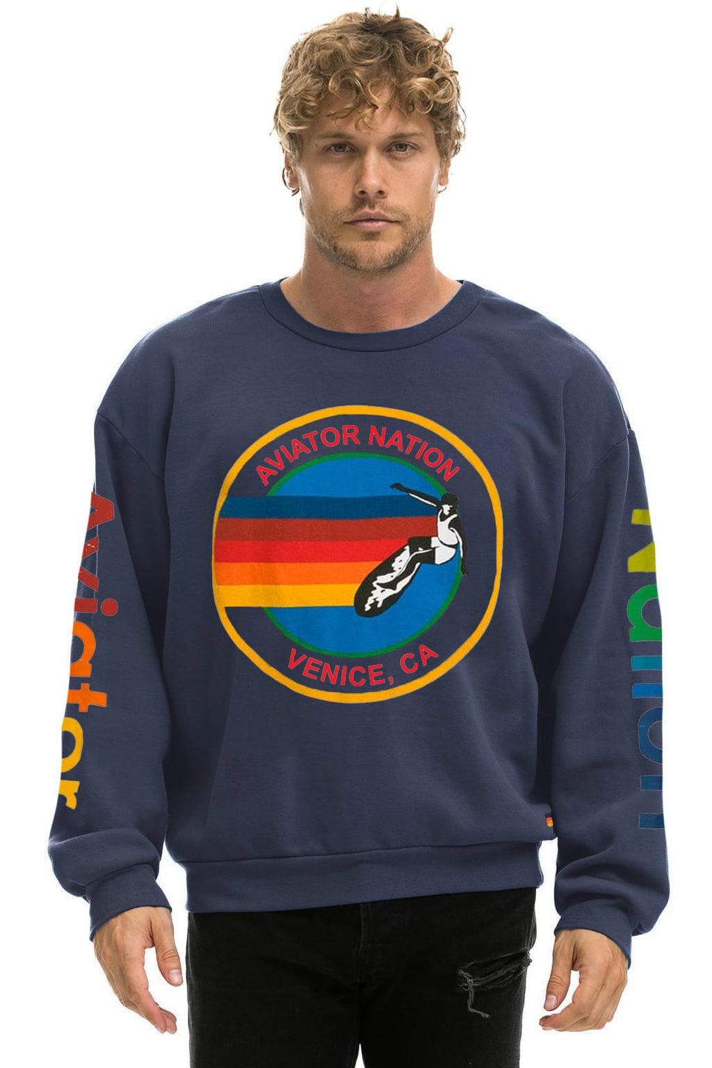 Retro AVIATOR NATION RELAXED VENICE CREW SWEATSHIRT - NAVY