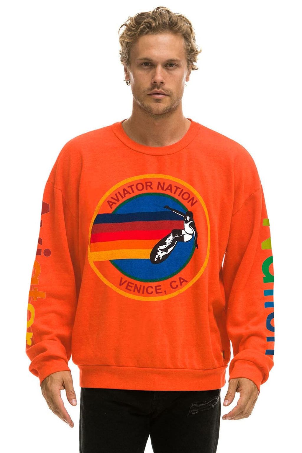 Retro AVIATOR NATION RELAXED VENICE CREW SWEATSHIRT - VINTAGE ORANGE