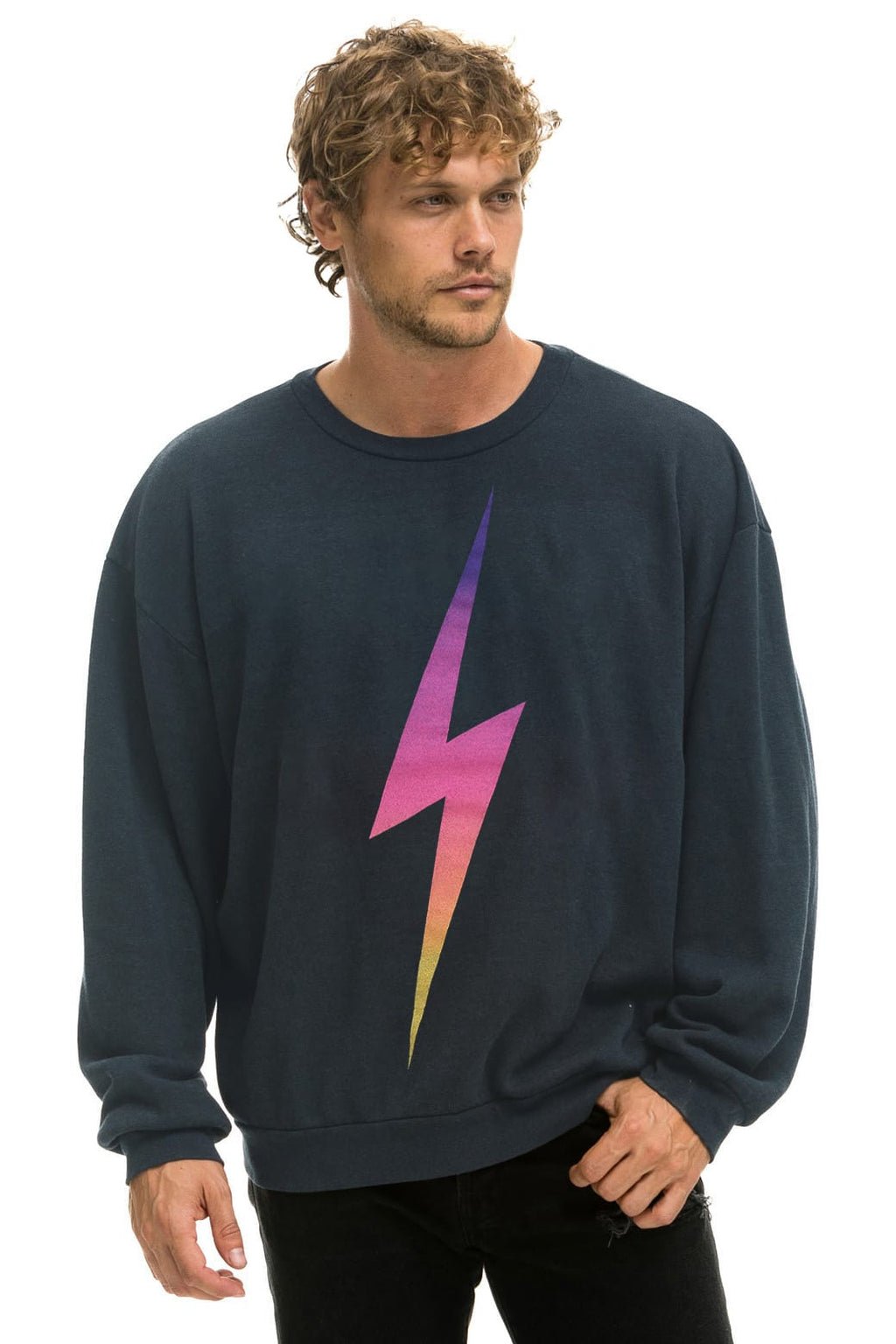 Retro BOLT FADE RELAXED CREW SWEATSHIRT - CHARCOAL PINK PURPLE