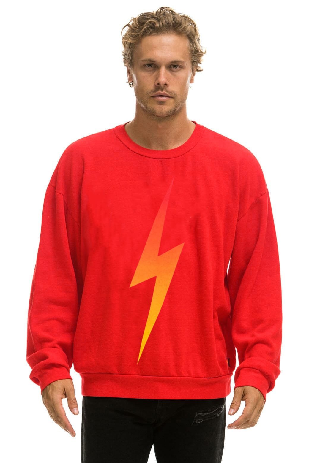 Retro BOLT FADE RELAXED CREW SWEATSHIRT - RED RED YELLOW