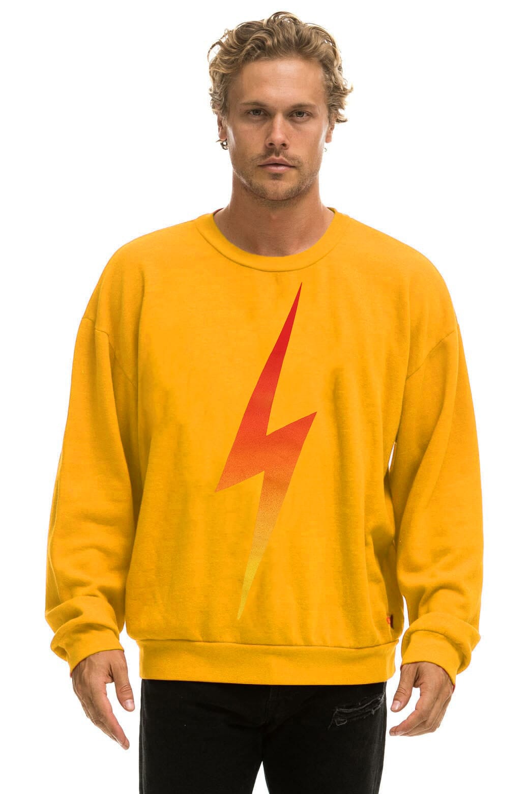 Retro BOLT FADE RELAXED CREW SWEATSHIRT - VINTAGE GOLD RED YELLOW