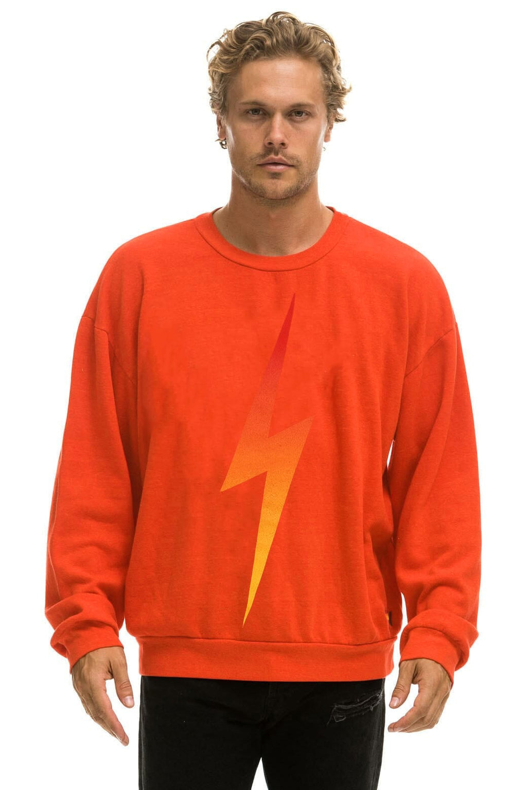 Retro BOLT FADE RELAXED CREW SWEATSHIRT - VINTAGE ORANGE RED YELLOW