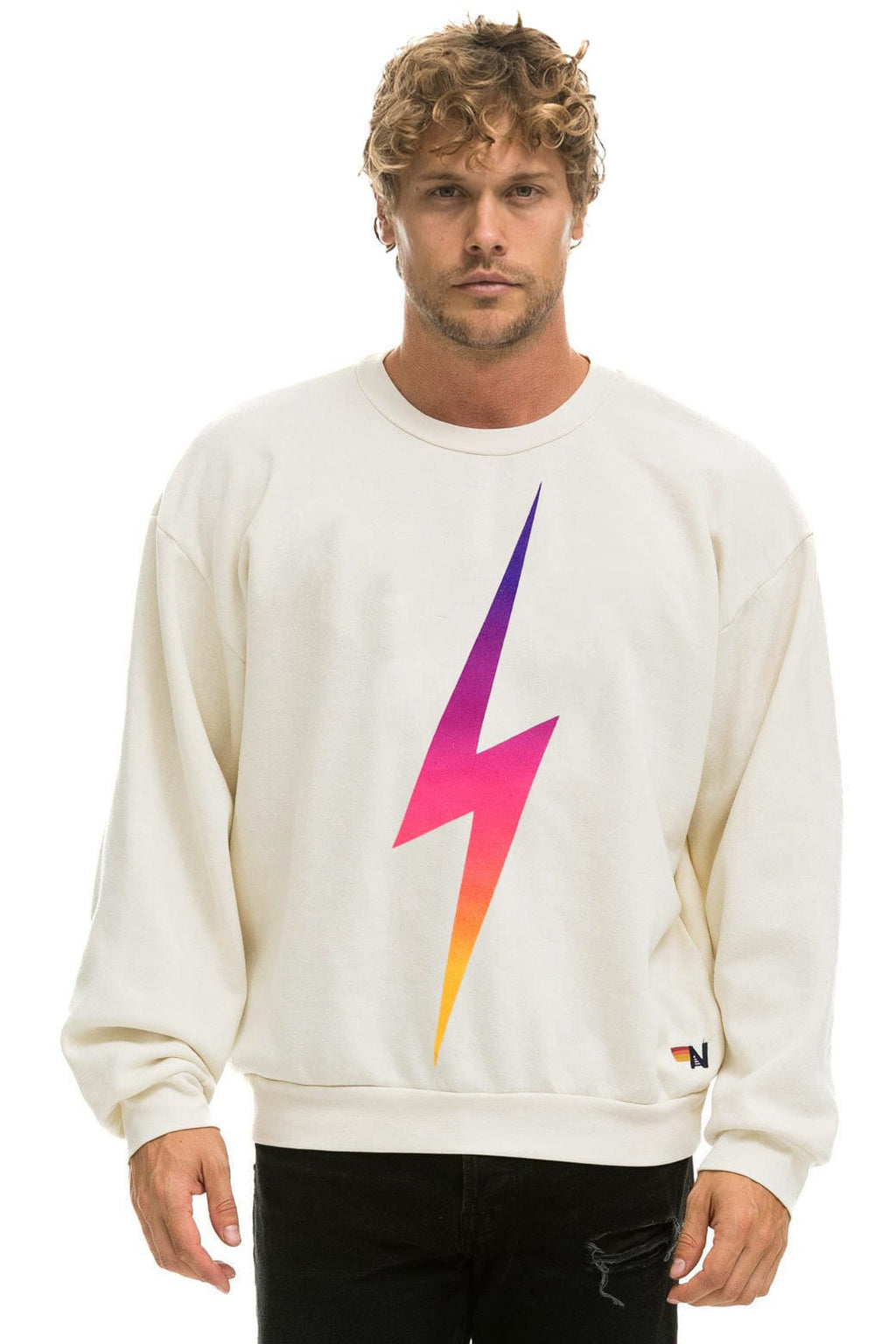 Retro BOLT FADE RELAXED CREW SWEATSHIRT - VINTAGE WHITE PINK PURPLE
