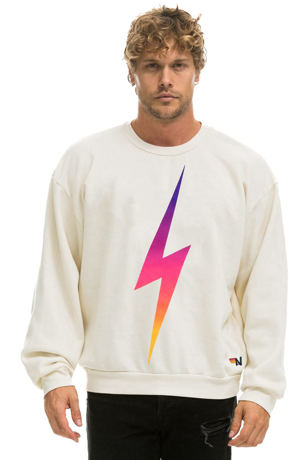 Retro BOLT FADE RELAXED CREW SWEATSHIRT - VINTAGE WHITE PINK PURPLE