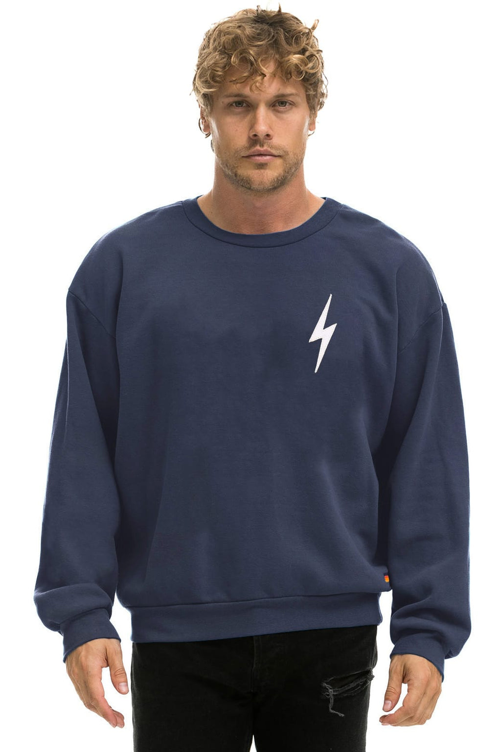 Retro BOLT STITCH RELAXED CREW SWEATSHIRT - NAVY WHITE