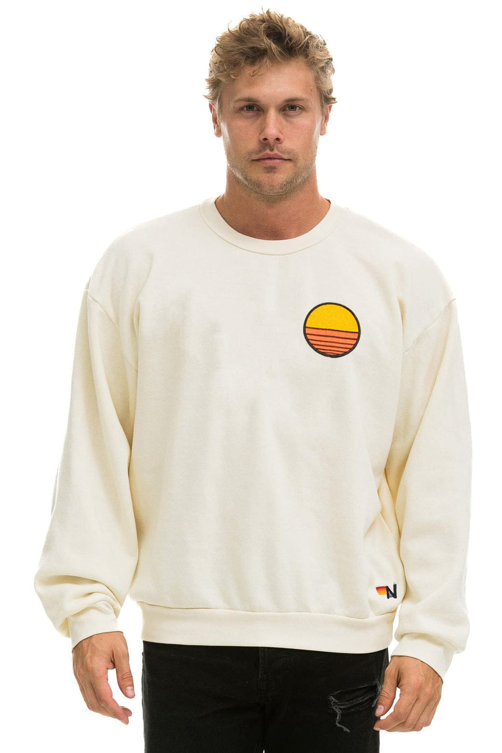 Retro SUNSET PATCH RELAXED CREW SWEATSHIRT - VINTAGE WHITE