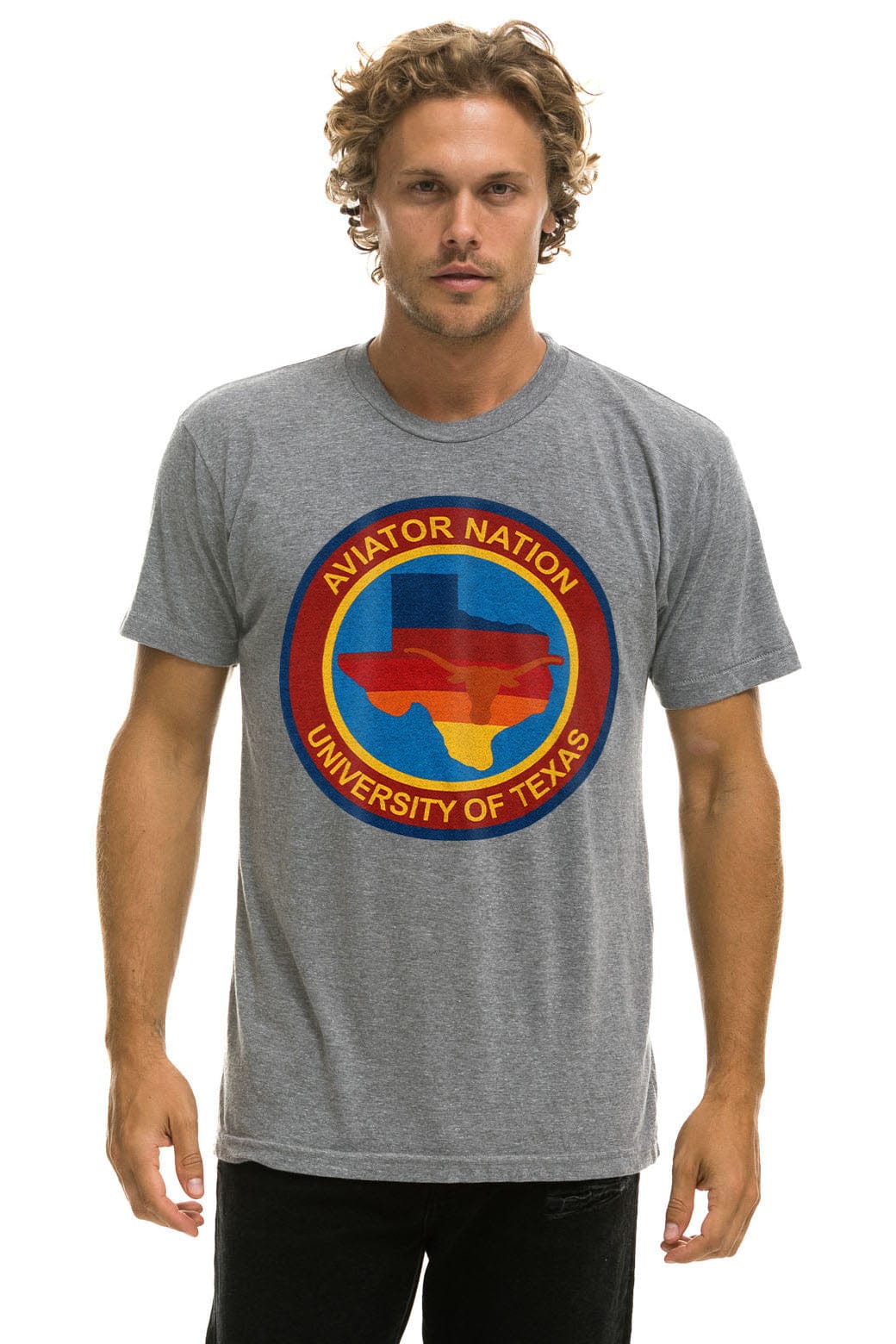 Retro UNIVERSITY OF TEXAS CIRCLE PRINT CREW TEE SHIRT - HEATHER