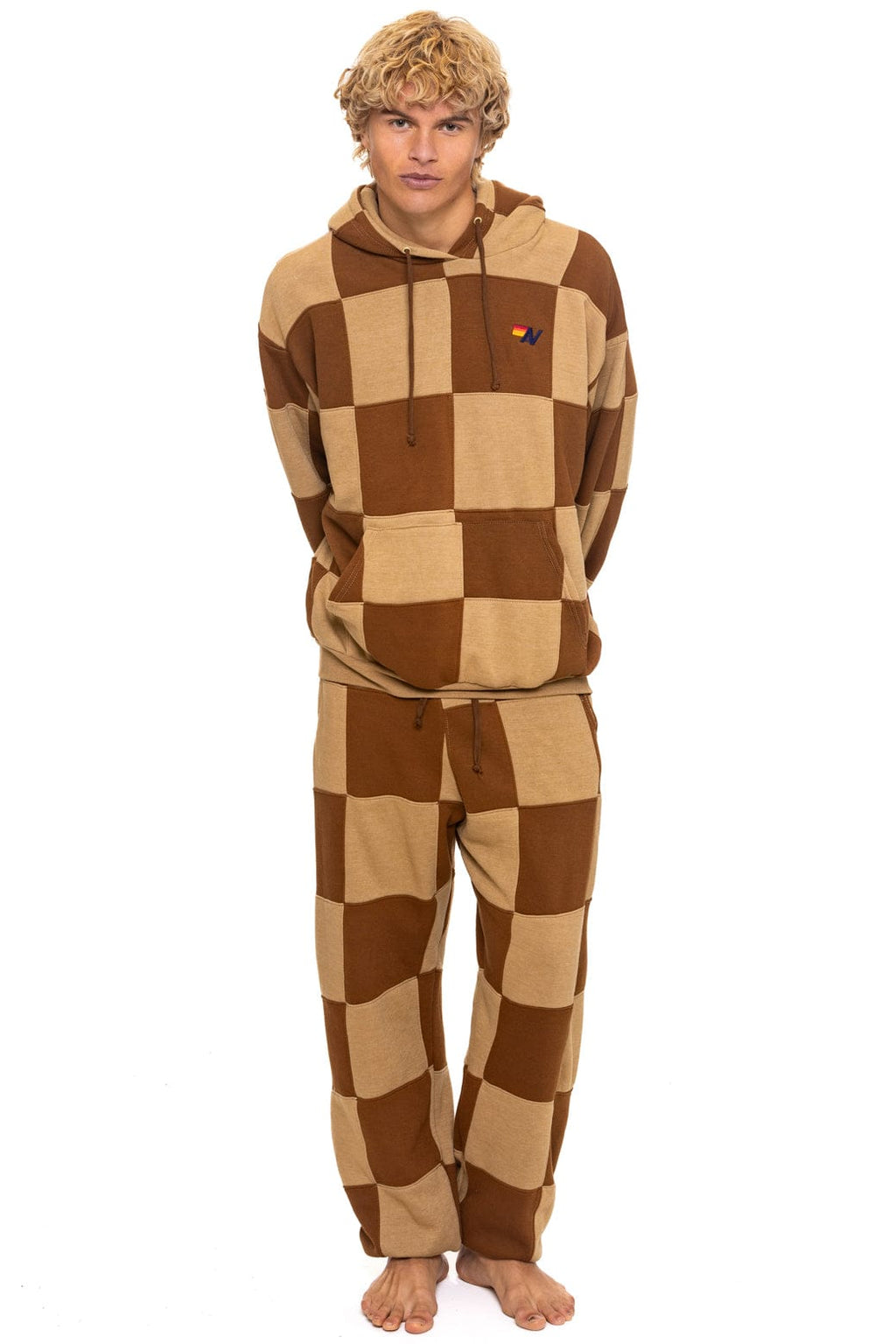 Retro CHECK QUILTED SWEATPANTS - TAN CINNAMON