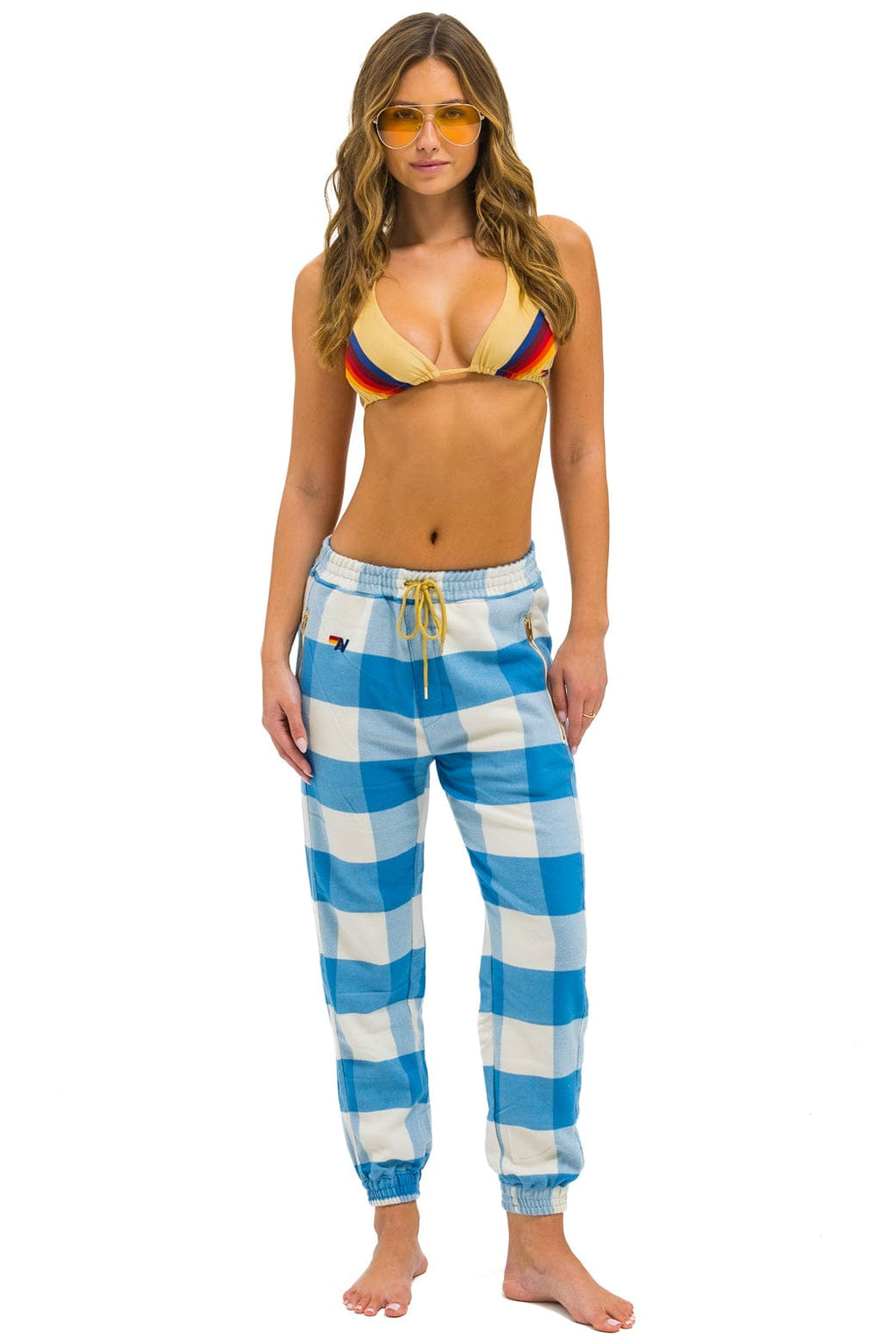 Retro UNISEX PLAID LODGE PANT - SKY PLAID
