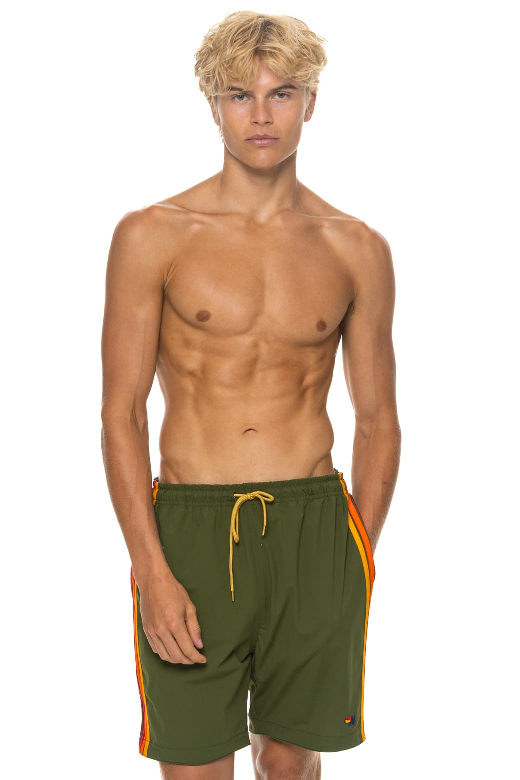 Retro MENS 5 STRIPE FLEX SHORTS 7 INCH - GARDEN GREEN