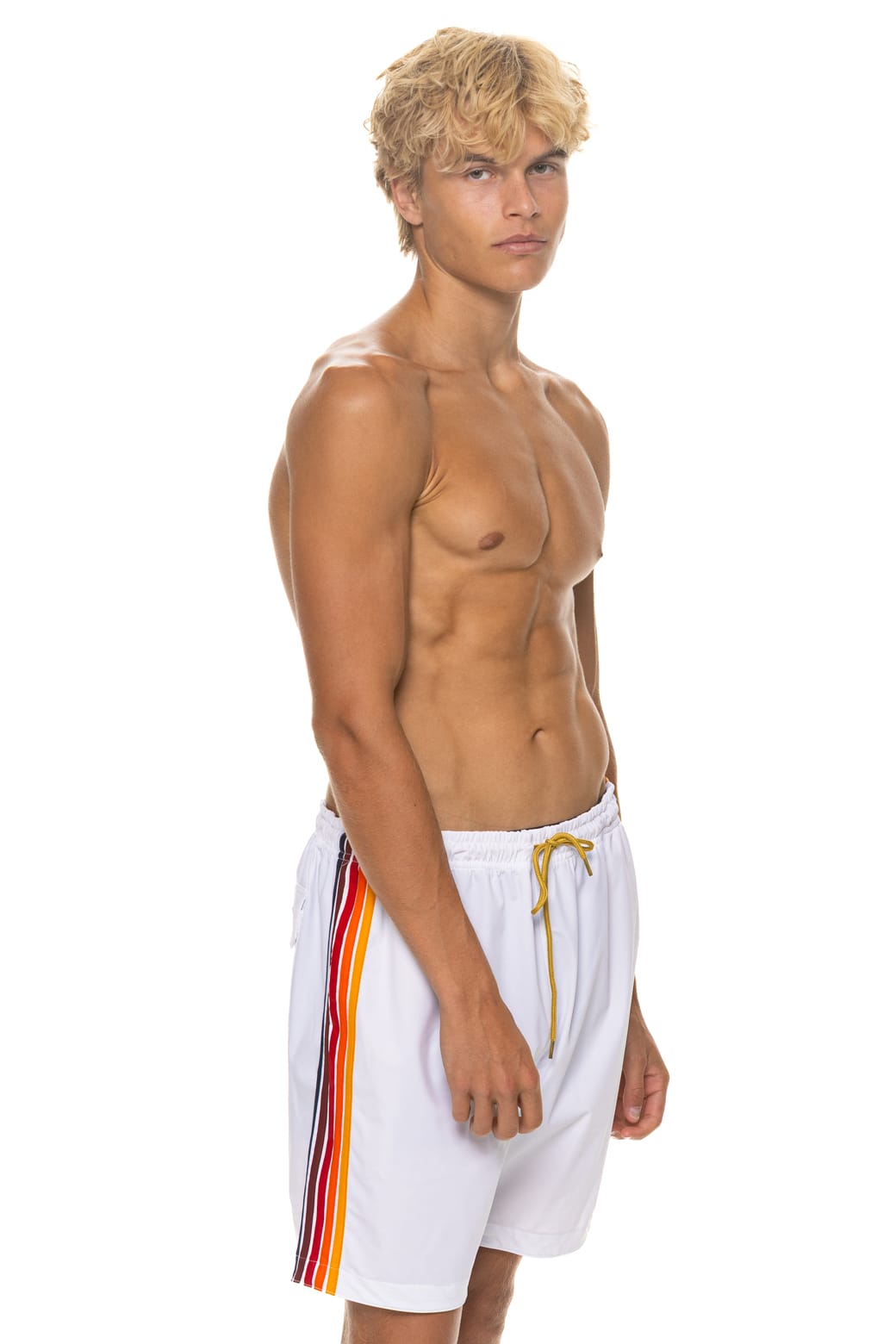 Retro MENS 5 STRIPE FLEX SHORTS 7 INCH - WHITE