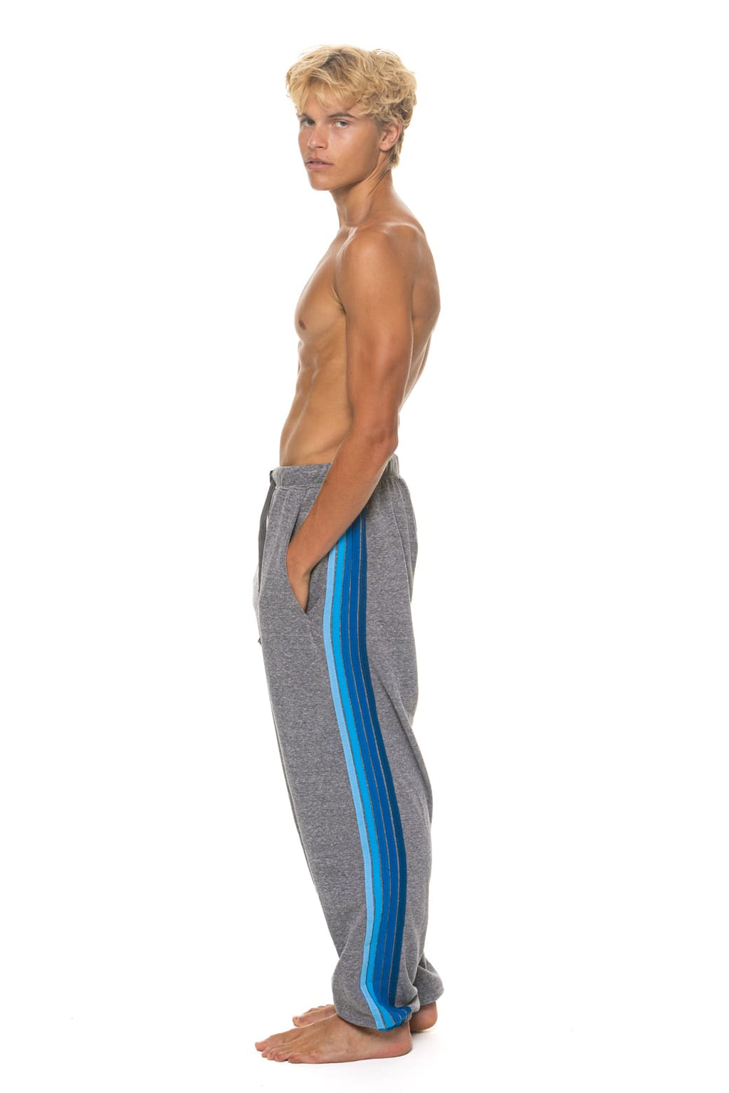 Retro 5 STRIPE SWEATPANTS - HEATHER GREY BLUE